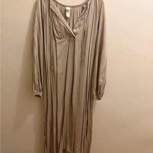 Flowy Taupe Long Sleeve Midi Dress
